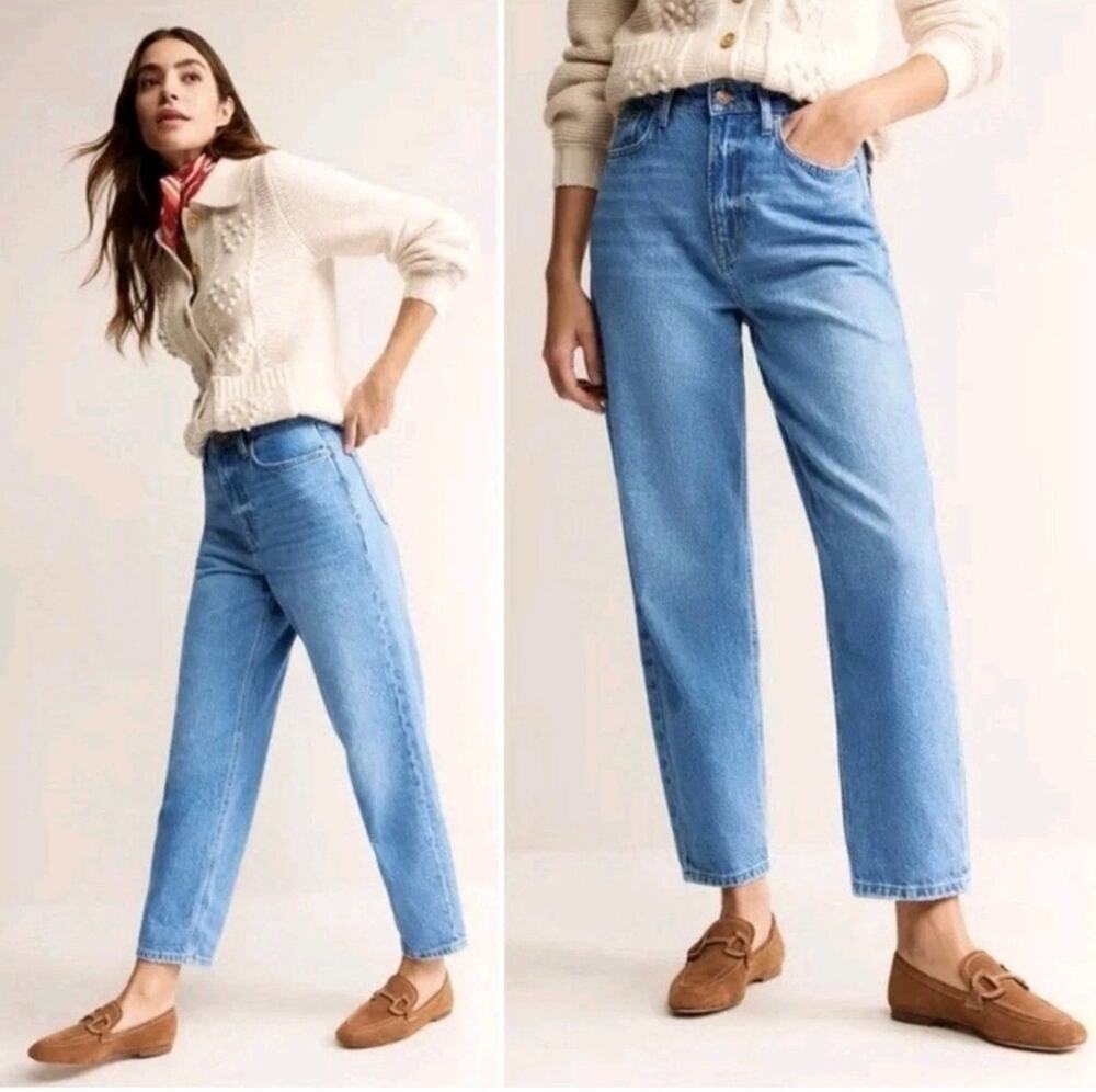 Boden High Rise 90s Tapered Mom Jeans Blue Denim Minimalist Everyday W27 L32